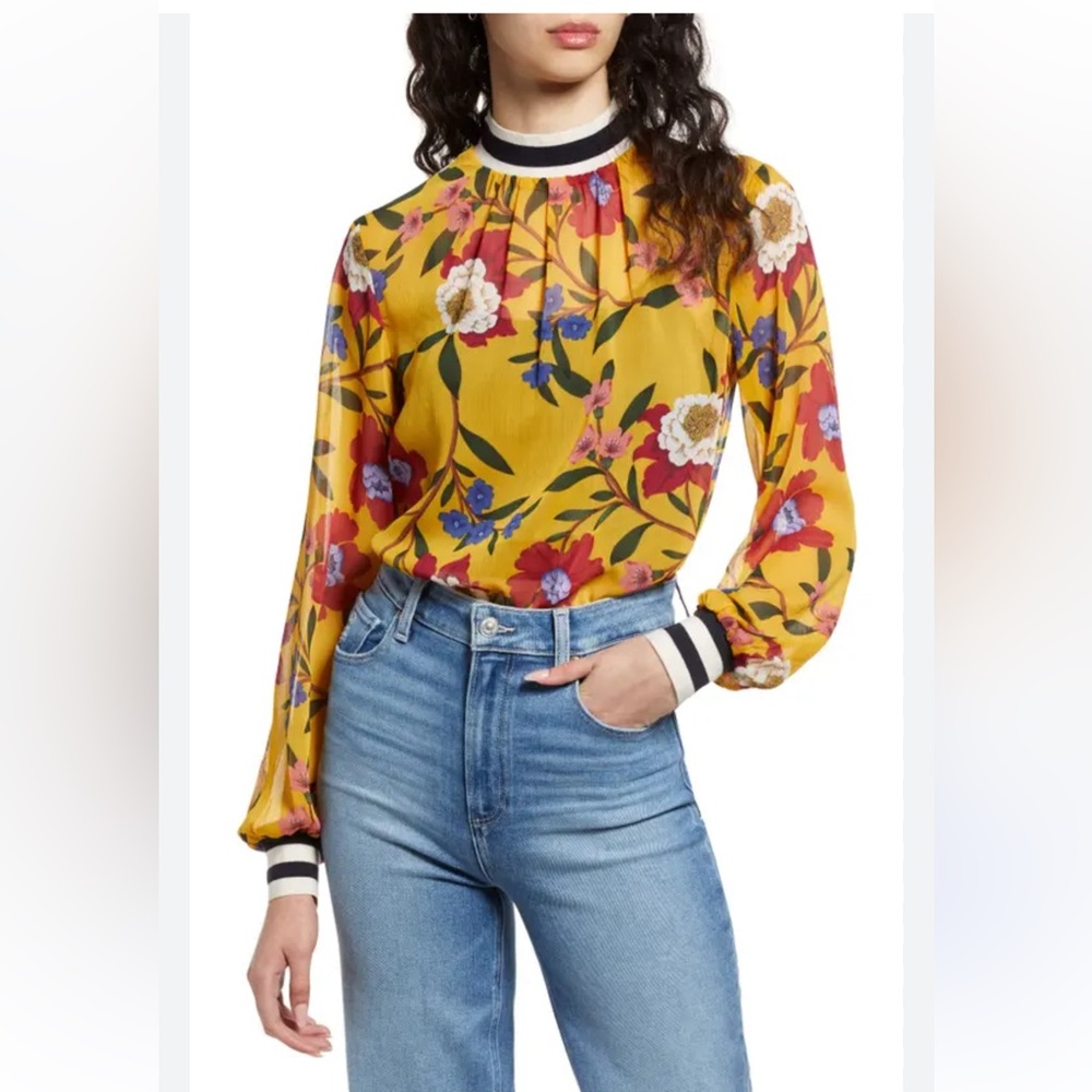 Floral Yellow Blouse with Blue Jeans